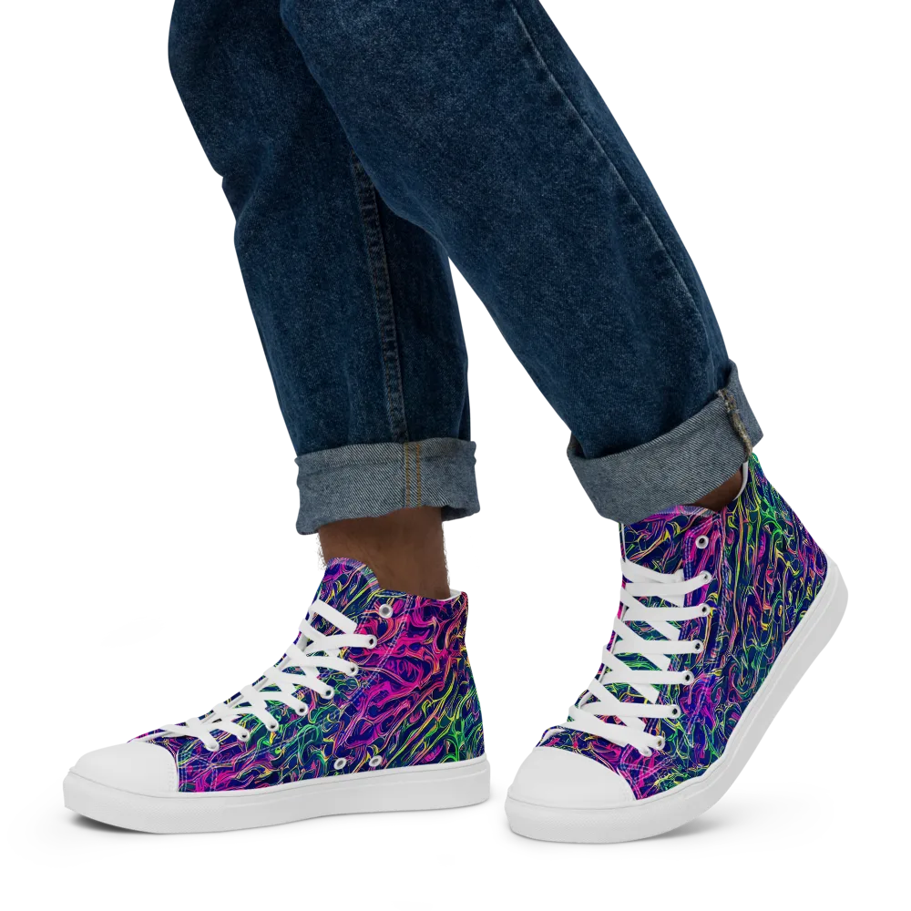 Fuchsia Frontier on Men's High Top Canvas Shoes — Left