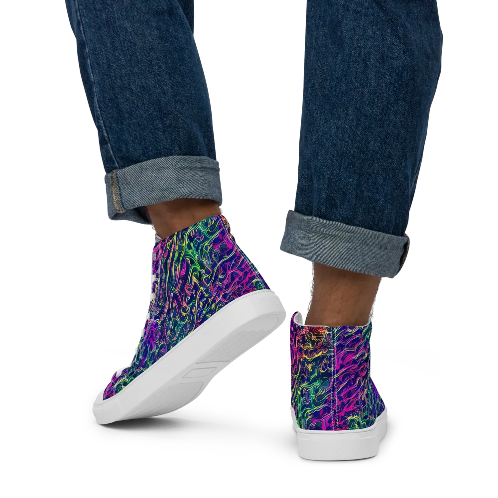 Fuchsia Frontier on Men's High Top Canvas Shoes — Back