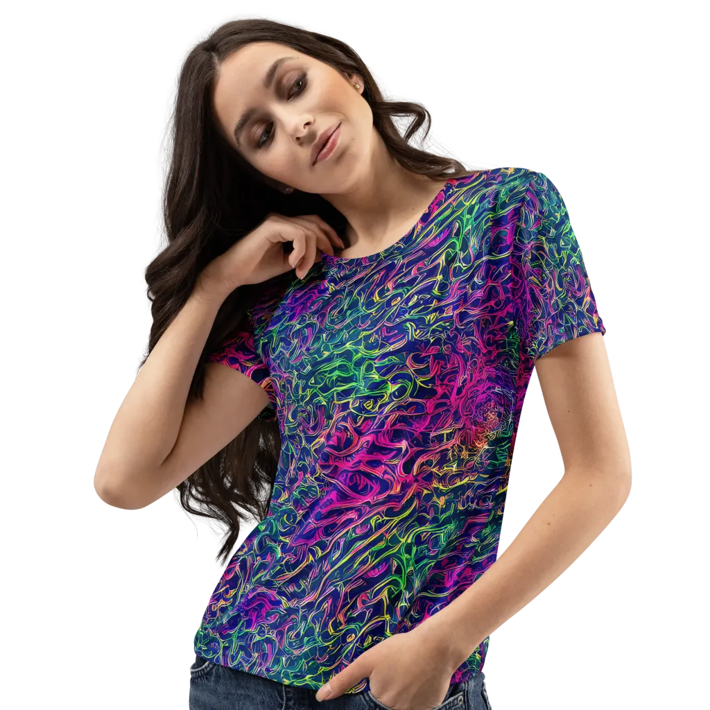 Fuchsia Frontier on Women's Crew Neck T-Shirt — Left Front