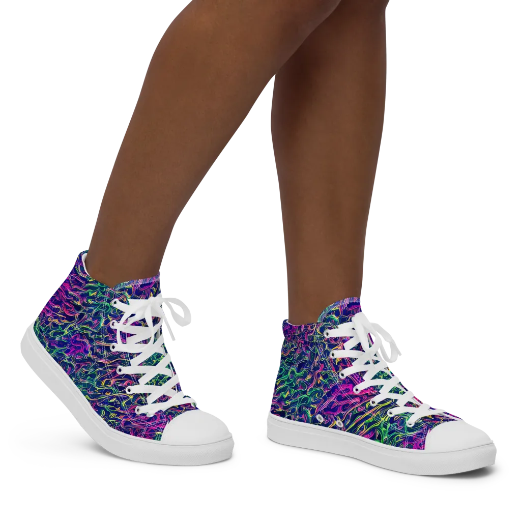 Fuchsia Frontier on Women's High Top Canvas Shoes — Right