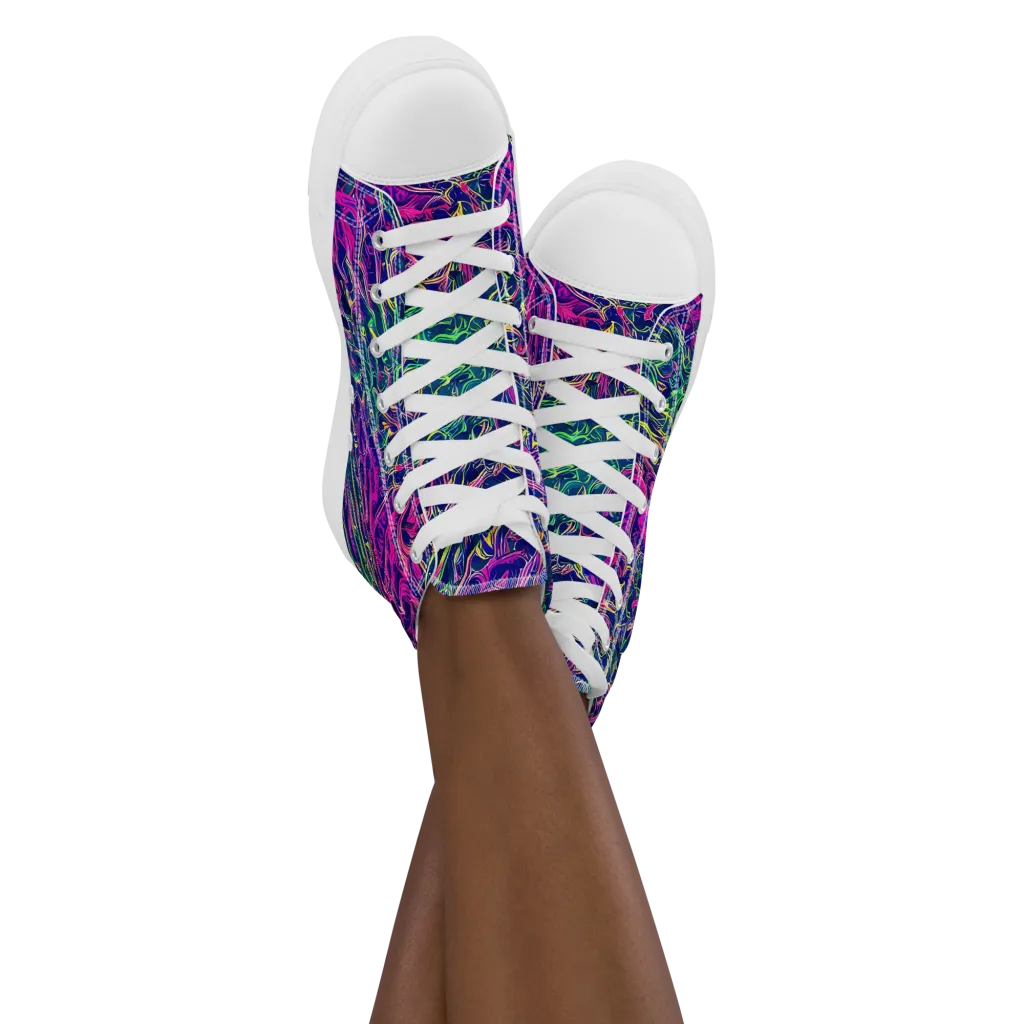 Fuchsia Frontier on Women's High Top Canvas Shoes — Front