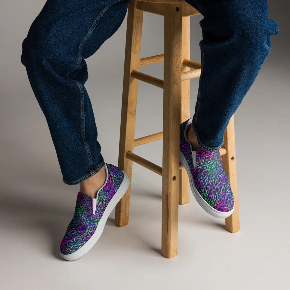 Fuchsia Frontier on Men's Slip-On Canvas Shoes — Front