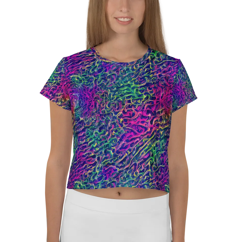 Fuchsia Frontier on Crop Tee — Front
