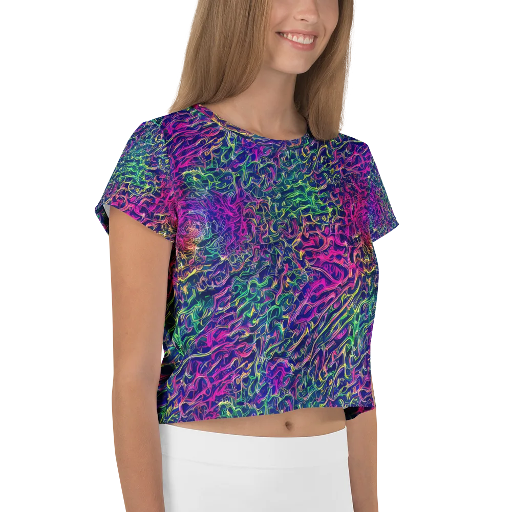 Fuchsia Frontier on Crop Tee — Right