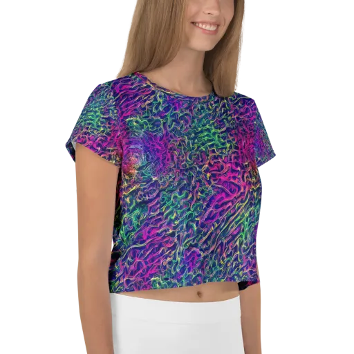 Fuchsia Frontier on a Crop Tee