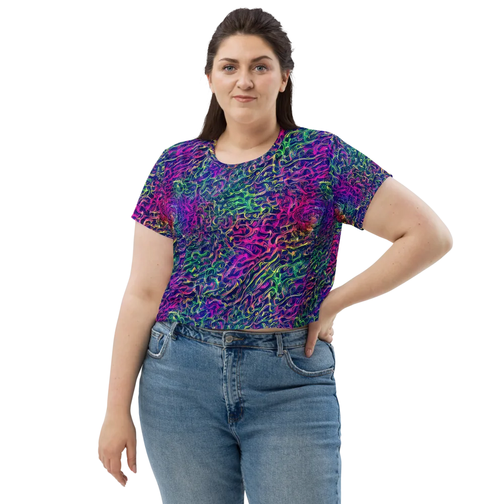 Fuchsia Frontier on Crop Tee — Front
