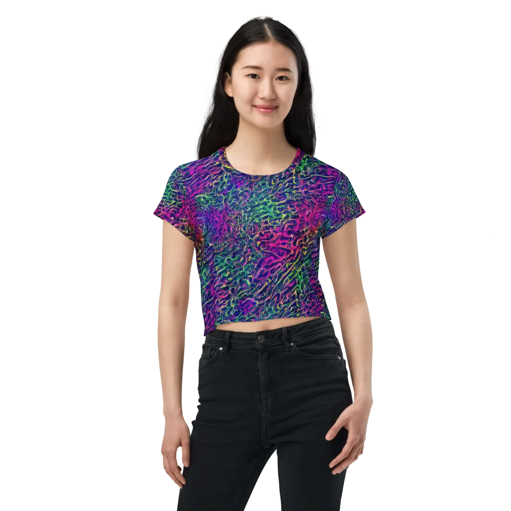 Fuchsia Frontier on Crop Tee — Front
