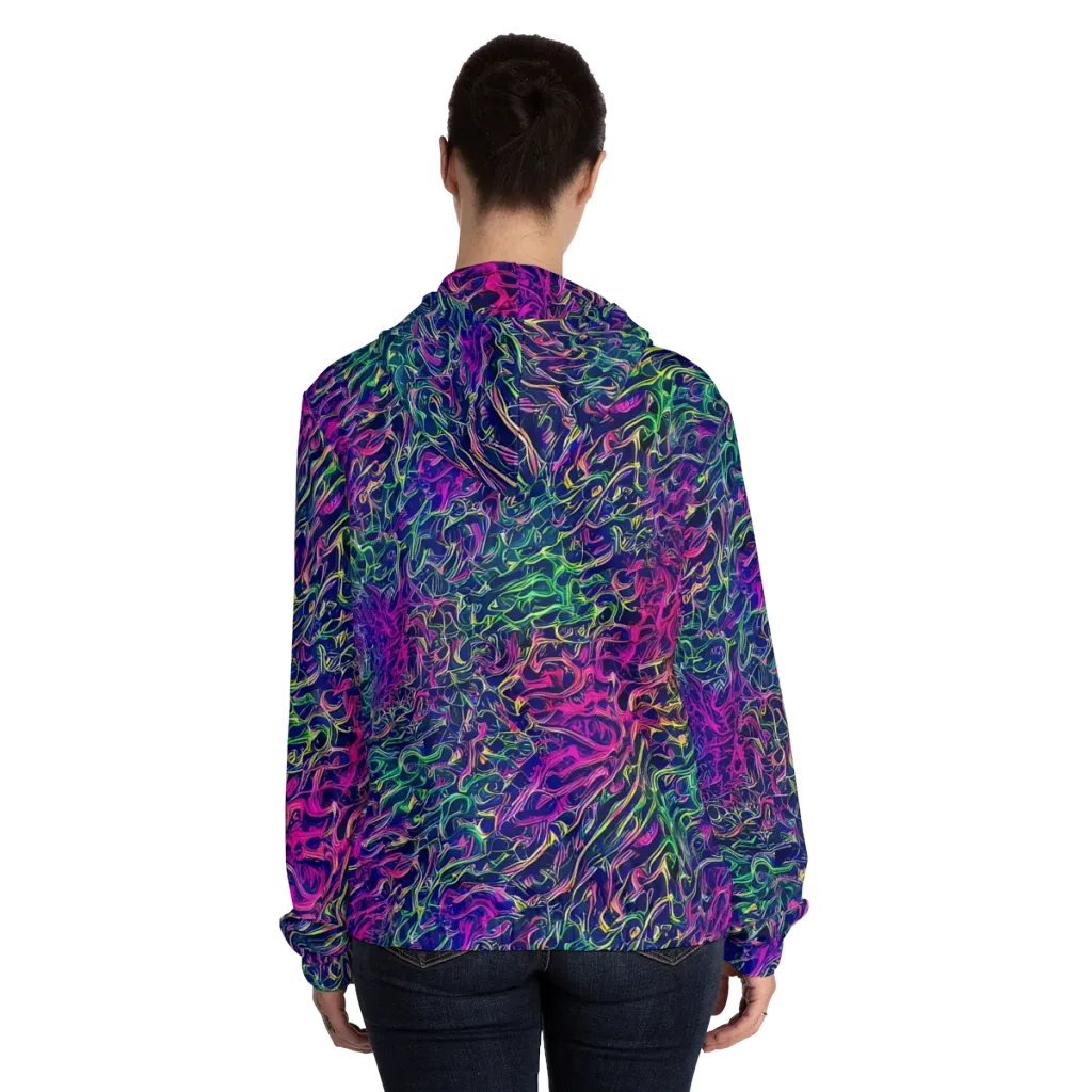 Fuchsia Frontier on Women's Full-Zip Hoodie — Back On Person