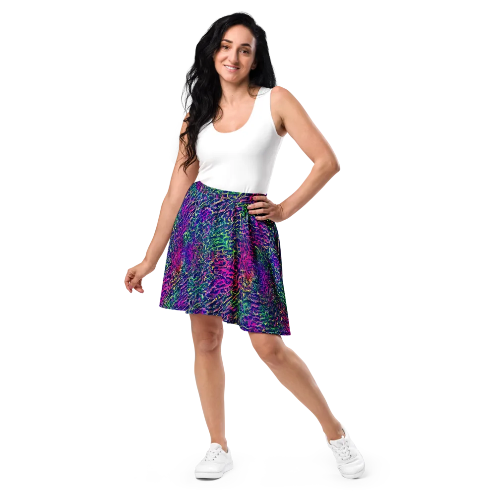 Fuchsia Frontier on Skater Skirt — Front