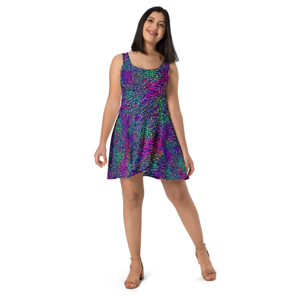 Fuchsia Frontier on Skater Dress — Front
