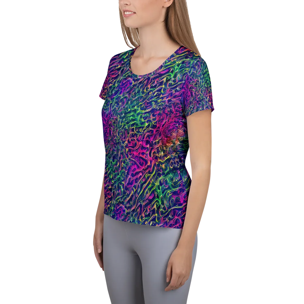 Fuchsia Frontier on Women's Athletic T-Shirt — Left