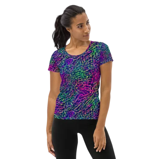 Fuchsia Frontier on a Women's Athletic T-Shirt