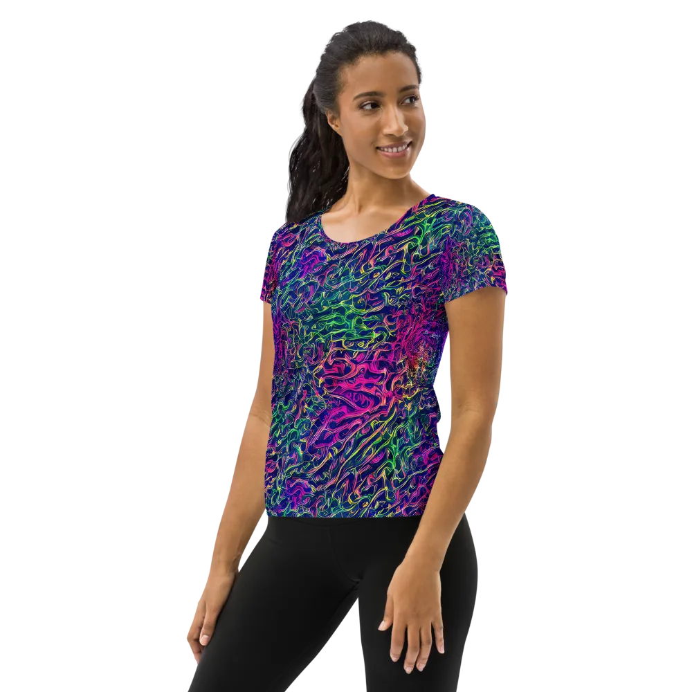 Fuchsia Frontier on Women's Athletic T-Shirt — Left