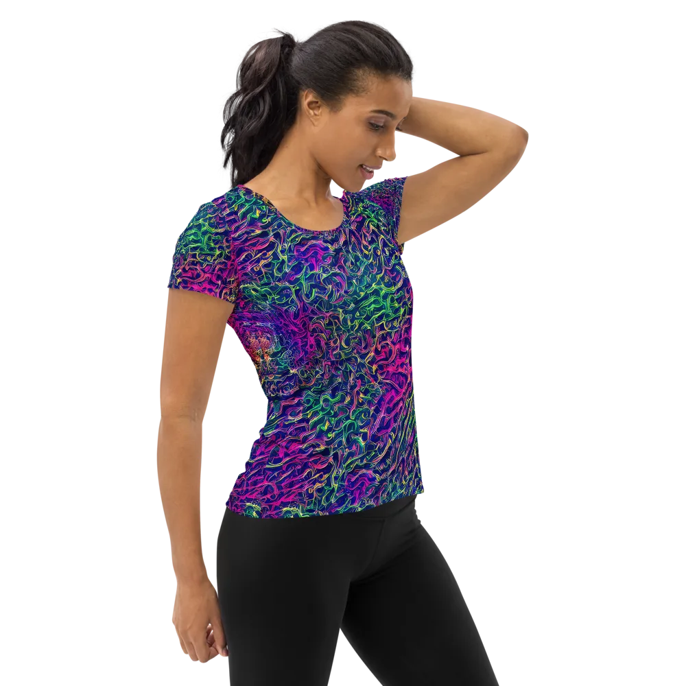 Fuchsia Frontier on Women's Athletic T-Shirt — Right