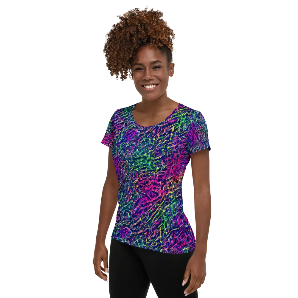 Fuchsia Frontier on Women's Athletic T-Shirt — Left