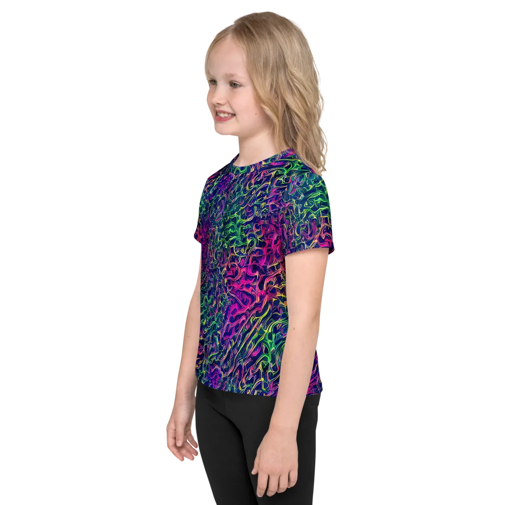 Fuchsia Frontier on Kids Crew Neck T-Shirt — Left