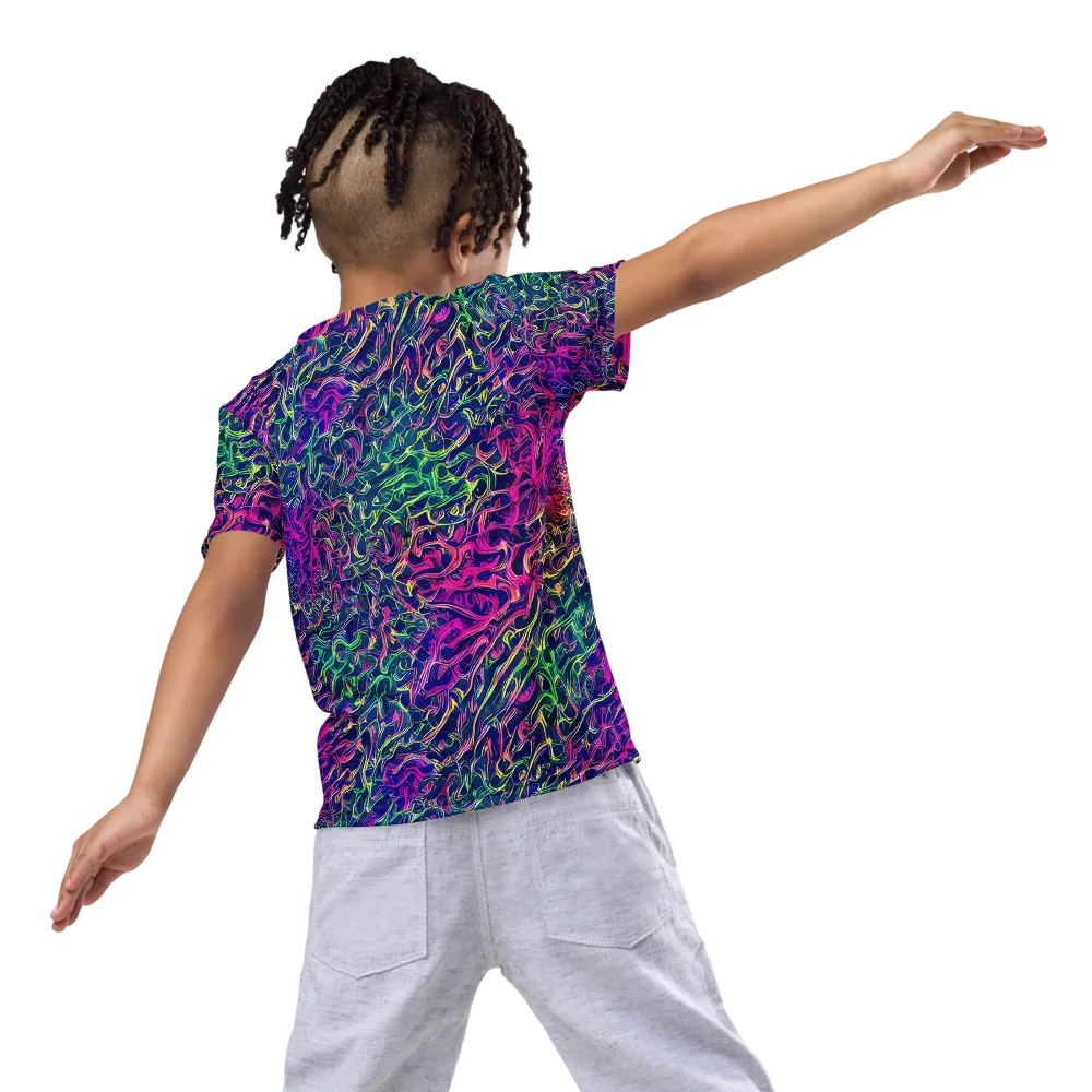 Fuchsia Frontier on Kids Crew Neck T-Shirt — Back