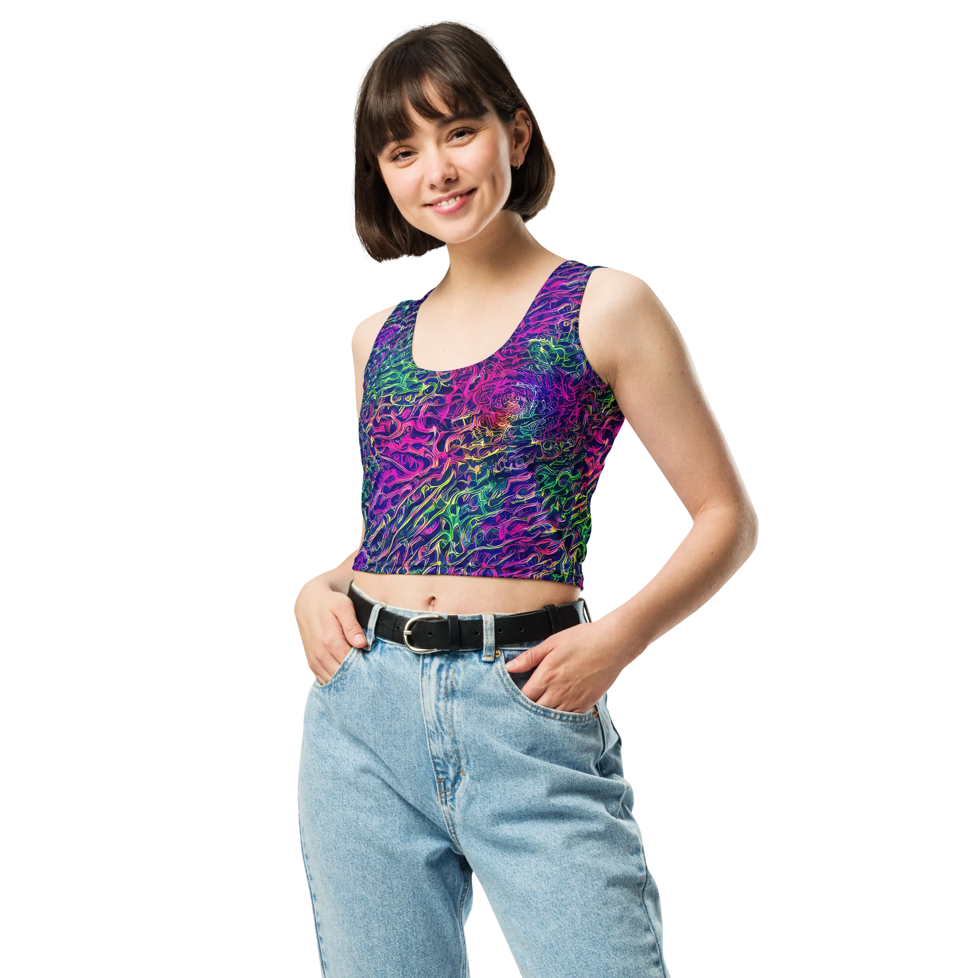 Fuchsia Frontier on Crop Top — Front