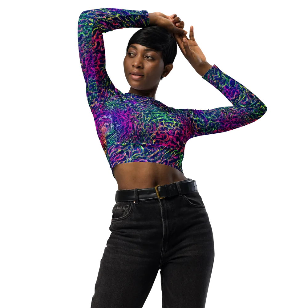 Fuchsia Frontier on Long Sleeve Crop Top — Front