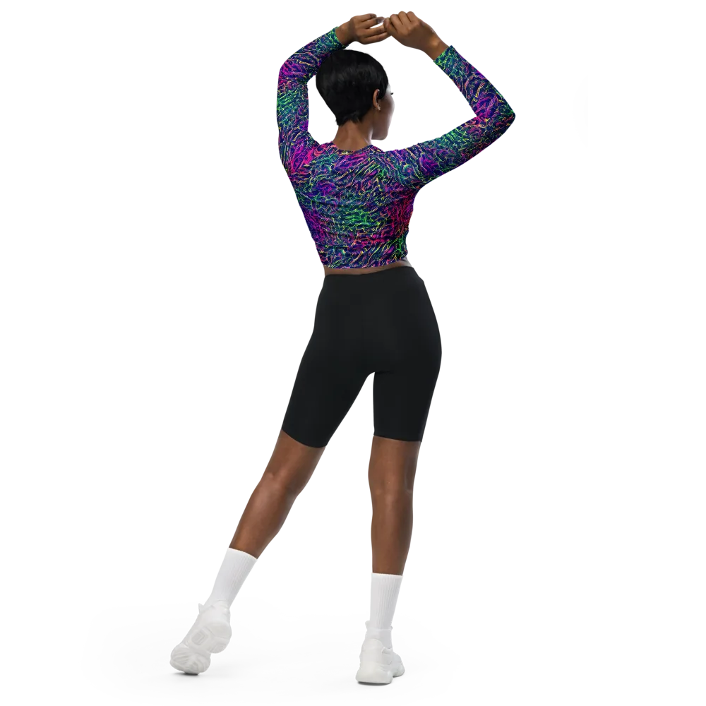Fuchsia Frontier on Long Sleeve Crop Top — Back