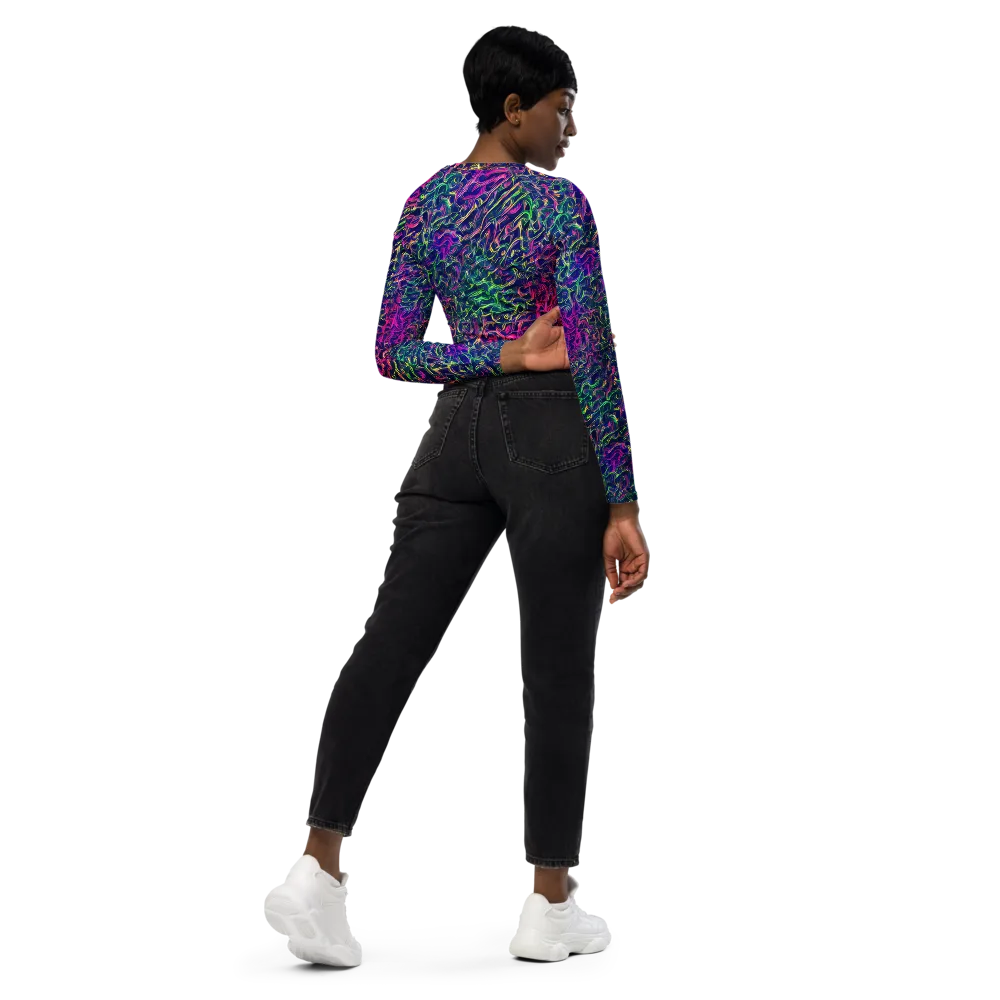 Fuchsia Frontier on Long Sleeve Crop Top — Right Back