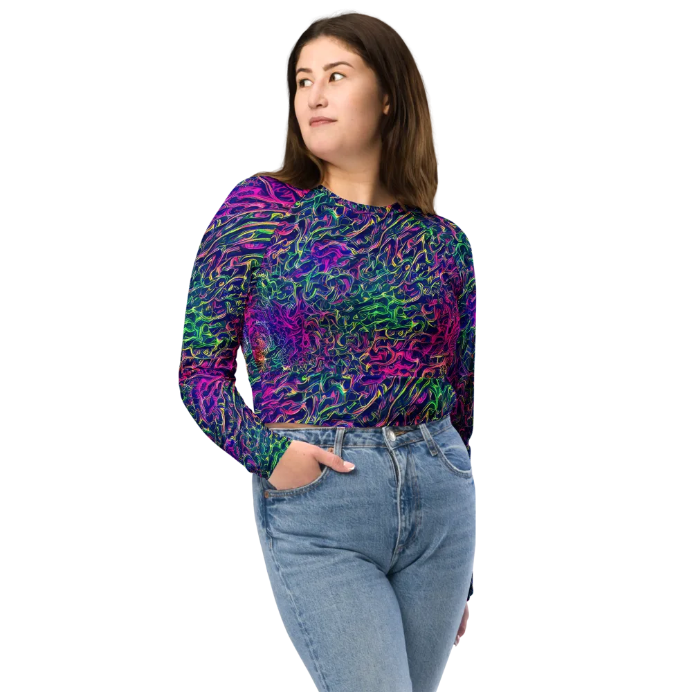 Fuchsia Frontier on Long Sleeve Crop Top — Front