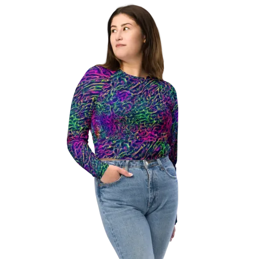 Fuchsia Frontier on a Long Sleeve Crop Top