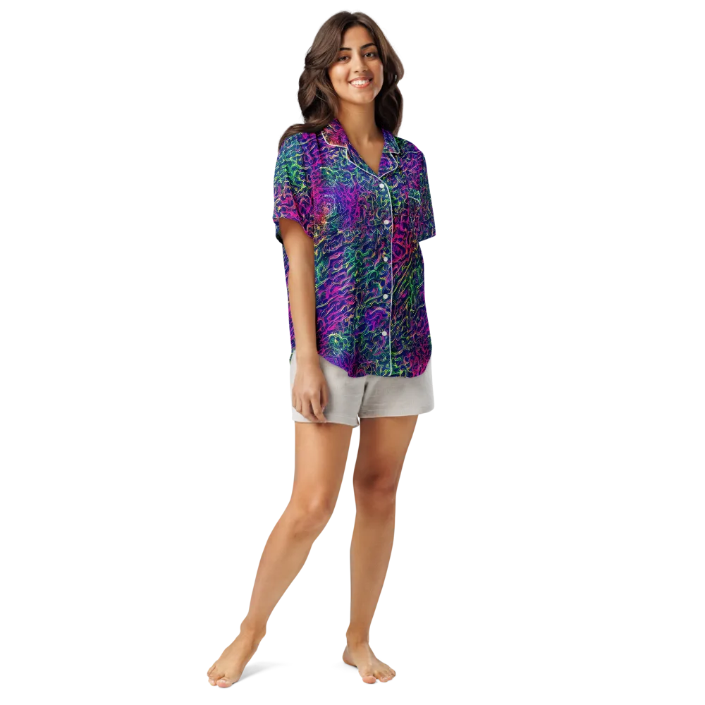 Fuchsia Frontier on Women's Short Sleeve Pajama Top — Front