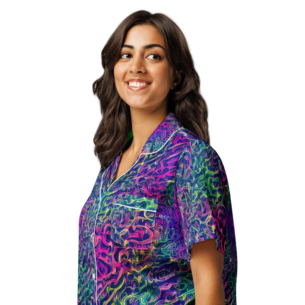 Fuchsia Frontier on Women's Short Sleeve Pajama Top — Left Front