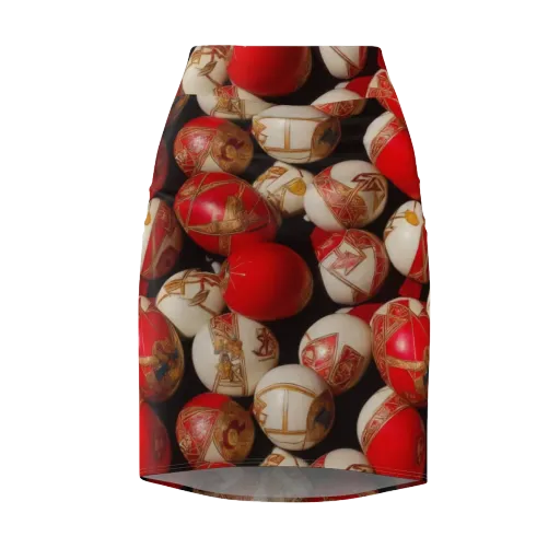 Crimson Relic on a Pencil Skirt
