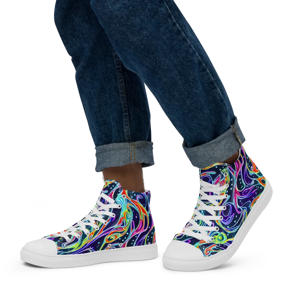 The Neon Unknown on Men's High Top Canvas Shoes — Left