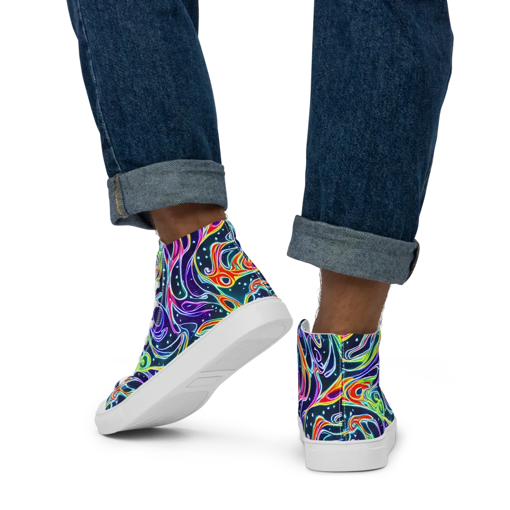 The Neon Unknown on Men's High Top Canvas Shoes — Back