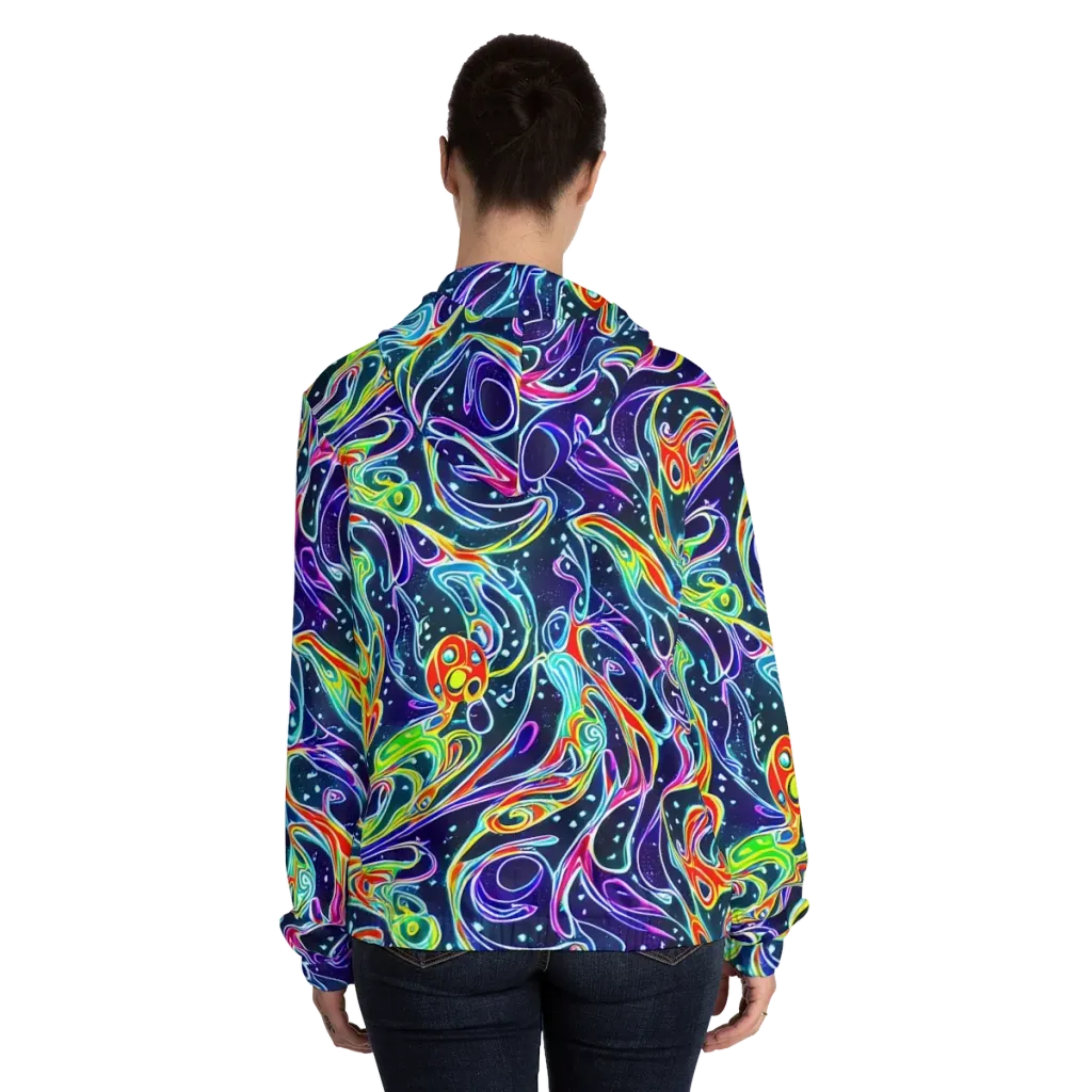 The Neon Unknown on Women's Full-Zip Hoodie — Back On Person