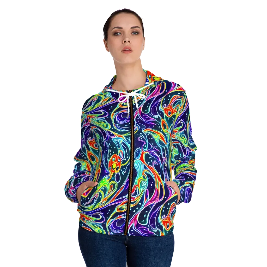 The Neon Unknown on Women's Full-Zip Hoodie — Front On Person