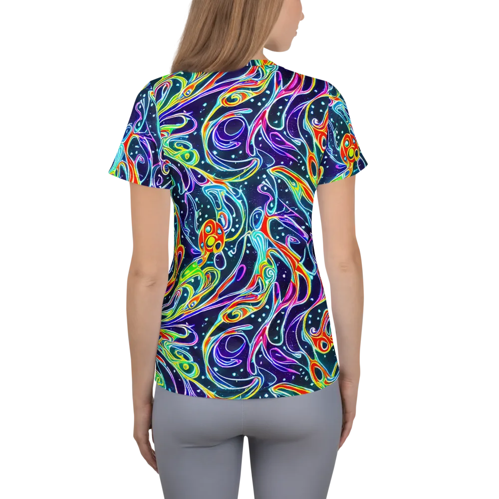 The Neon Unknown on Women's Athletic T-Shirt — Back