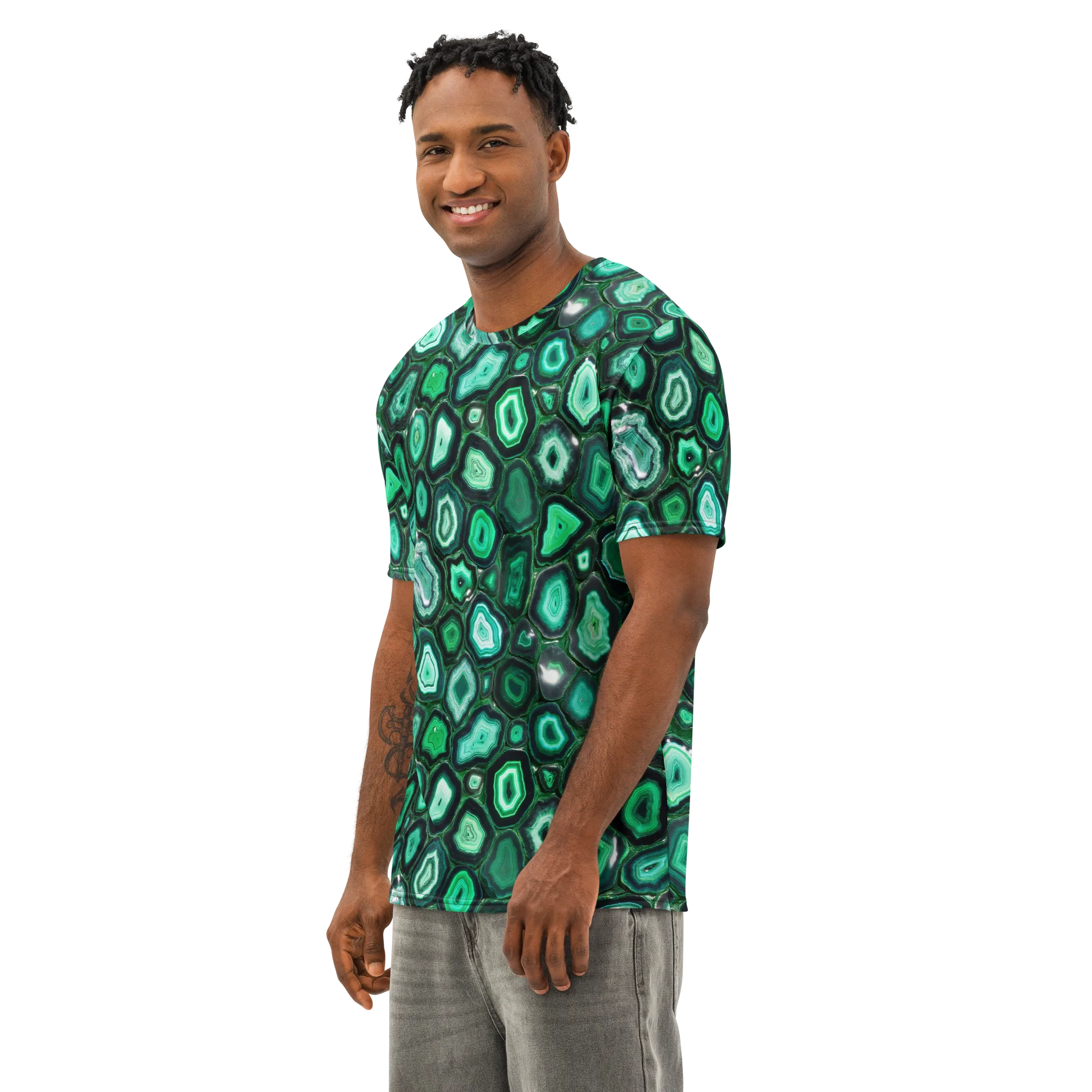 Emerald Geode on Men's Cotton Crew Neck T-Shirt — Left Front