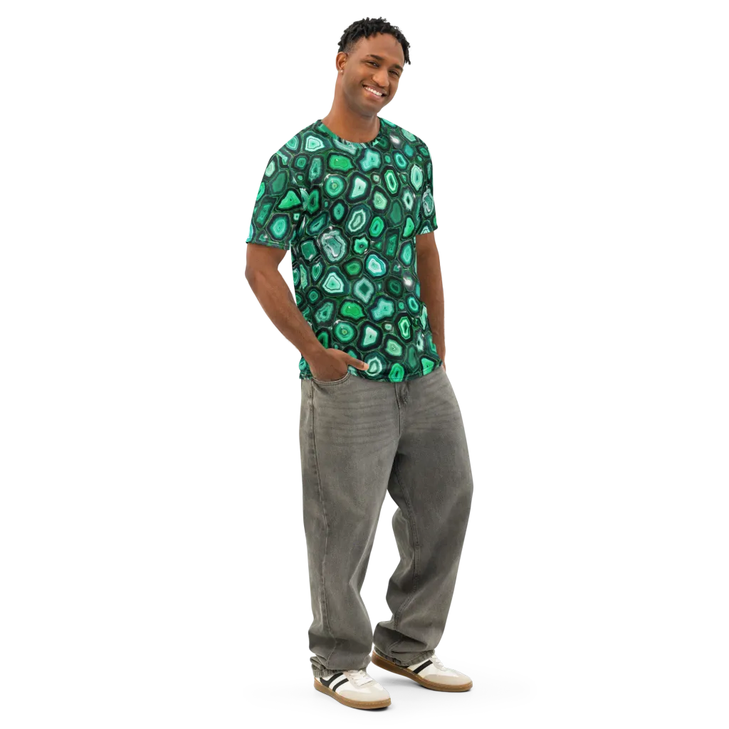 Emerald Geode on Men's Cotton Crew Neck T-Shirt — Right Front