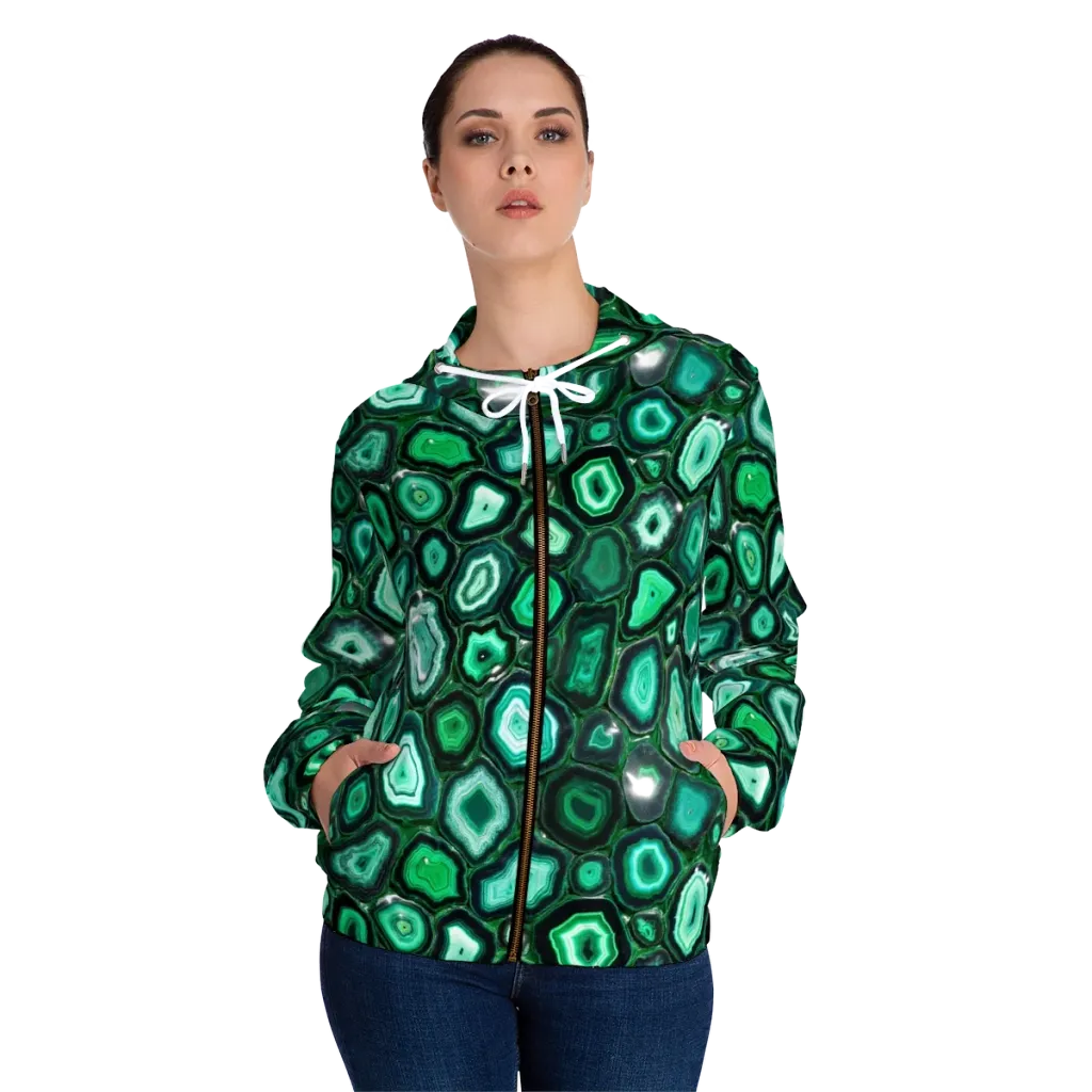 Emerald Geode on Women's Full-Zip Hoodie — Front On Person