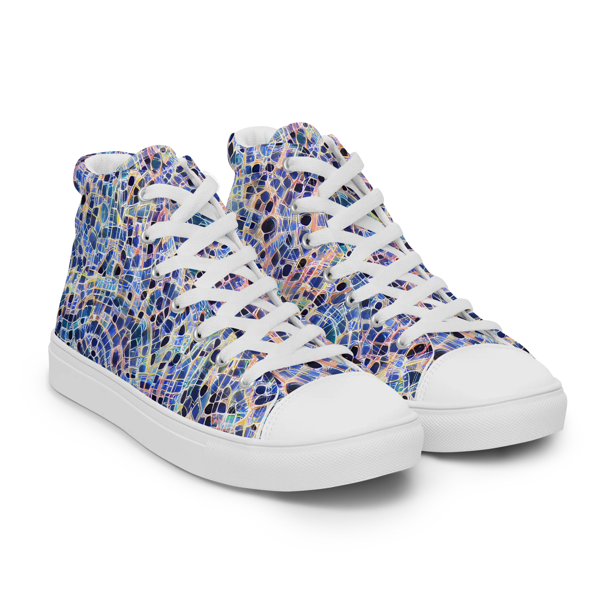 Indigo Interlock on Men's High Top Canvas Shoes — Right Front
