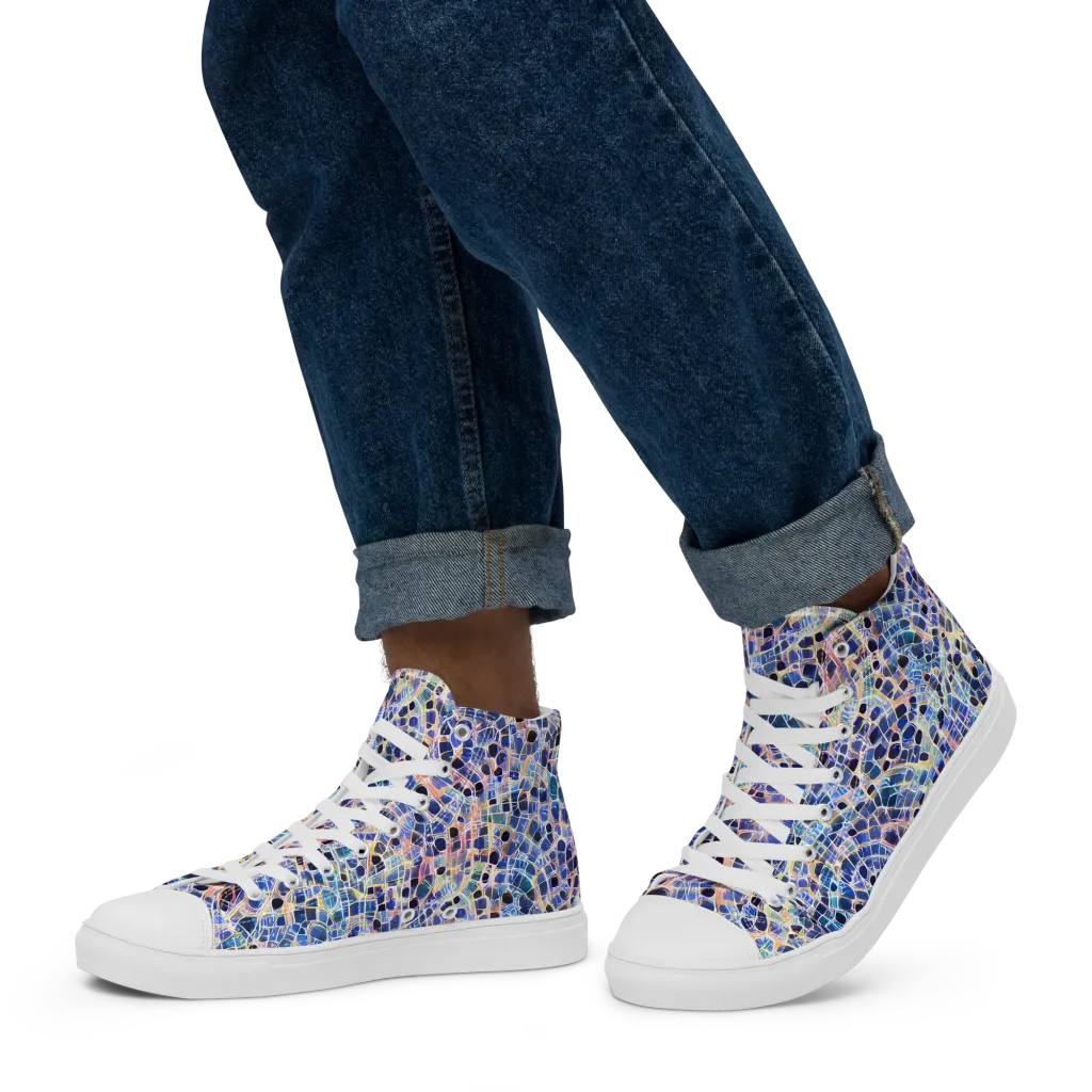 Indigo Interlock on Men's High Top Canvas Shoes — Left