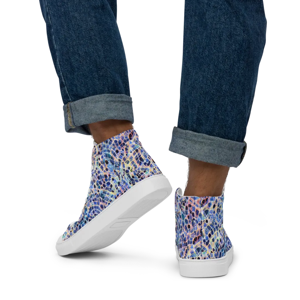 Indigo Interlock on Men's High Top Canvas Shoes — Back