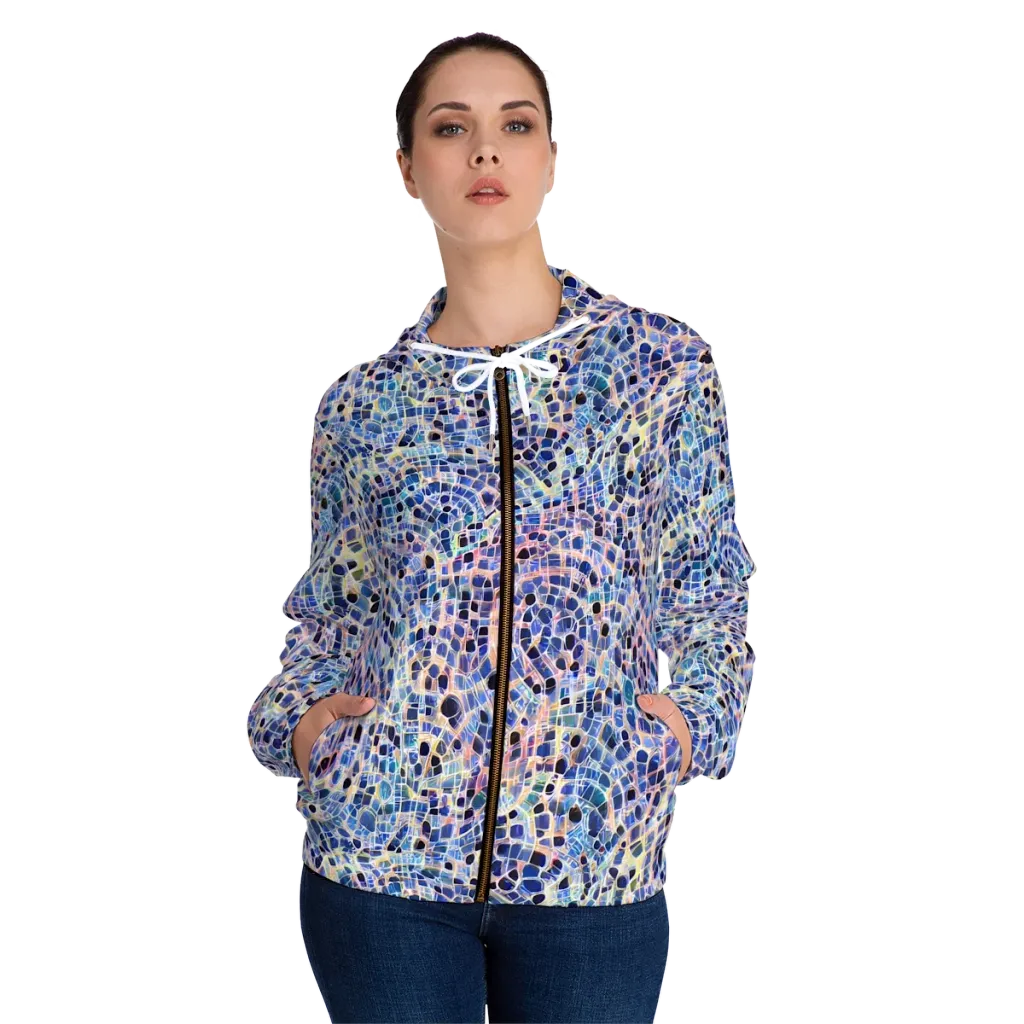 Indigo Interlock on Women's Full-Zip Hoodie — Front On Person