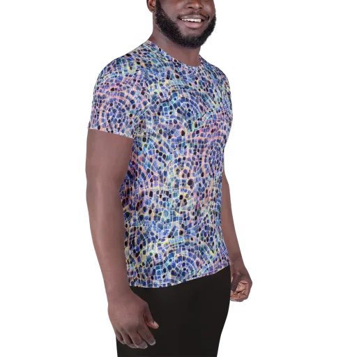Indigo Interlock on a Men's Athletic T-Shirt