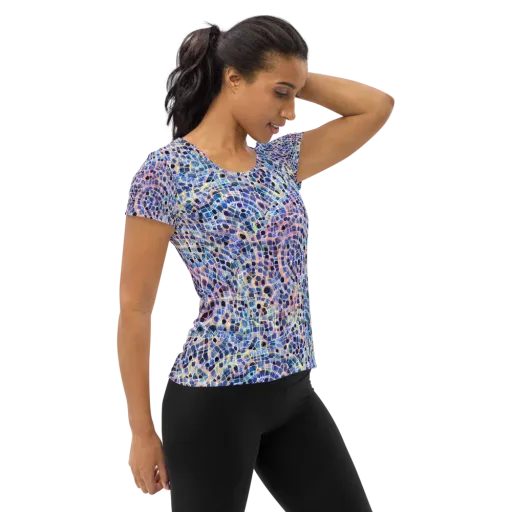 Indigo Interlock on a Women's Athletic T-Shirt
