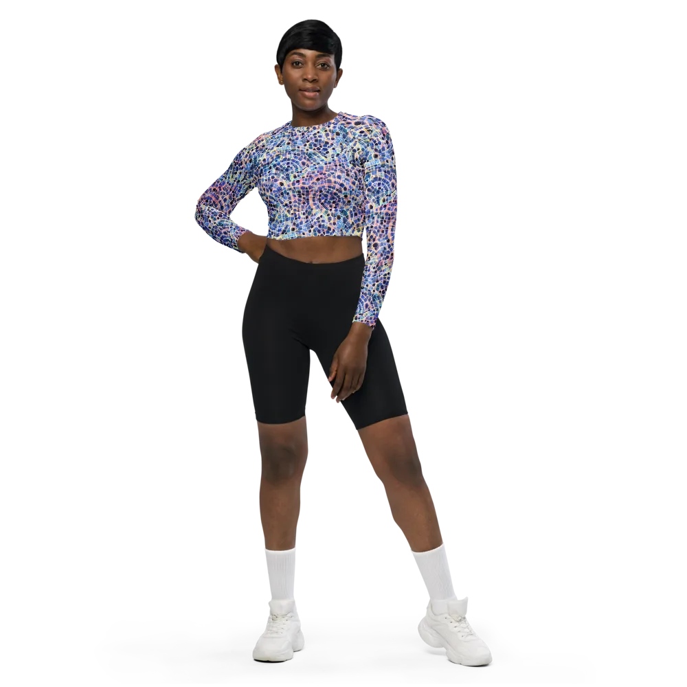 Indigo Interlock on Long Sleeve Crop Top — Front