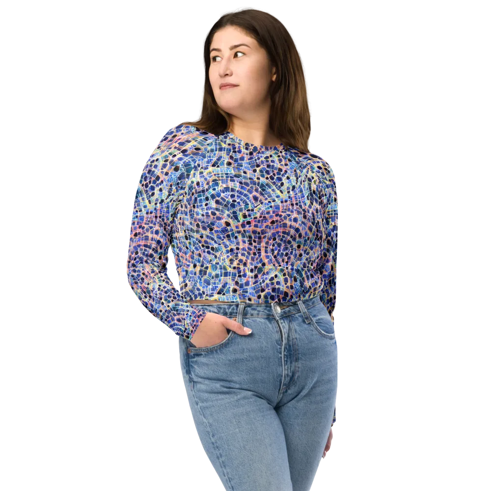 Indigo Interlock on Long Sleeve Crop Top — Front