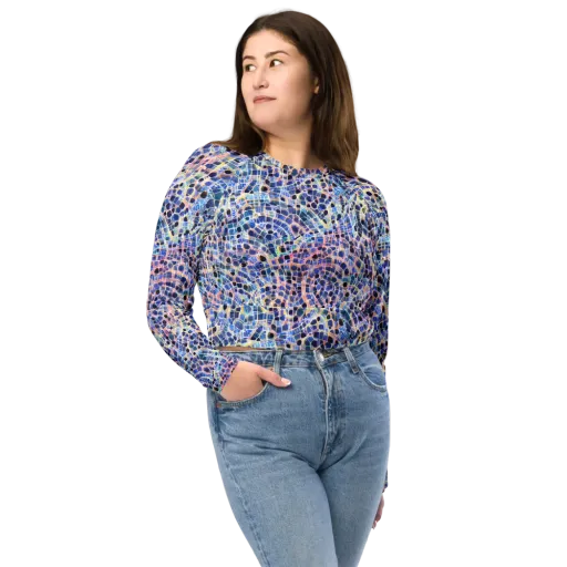 Indigo Interlock on a Long Sleeve Crop Top