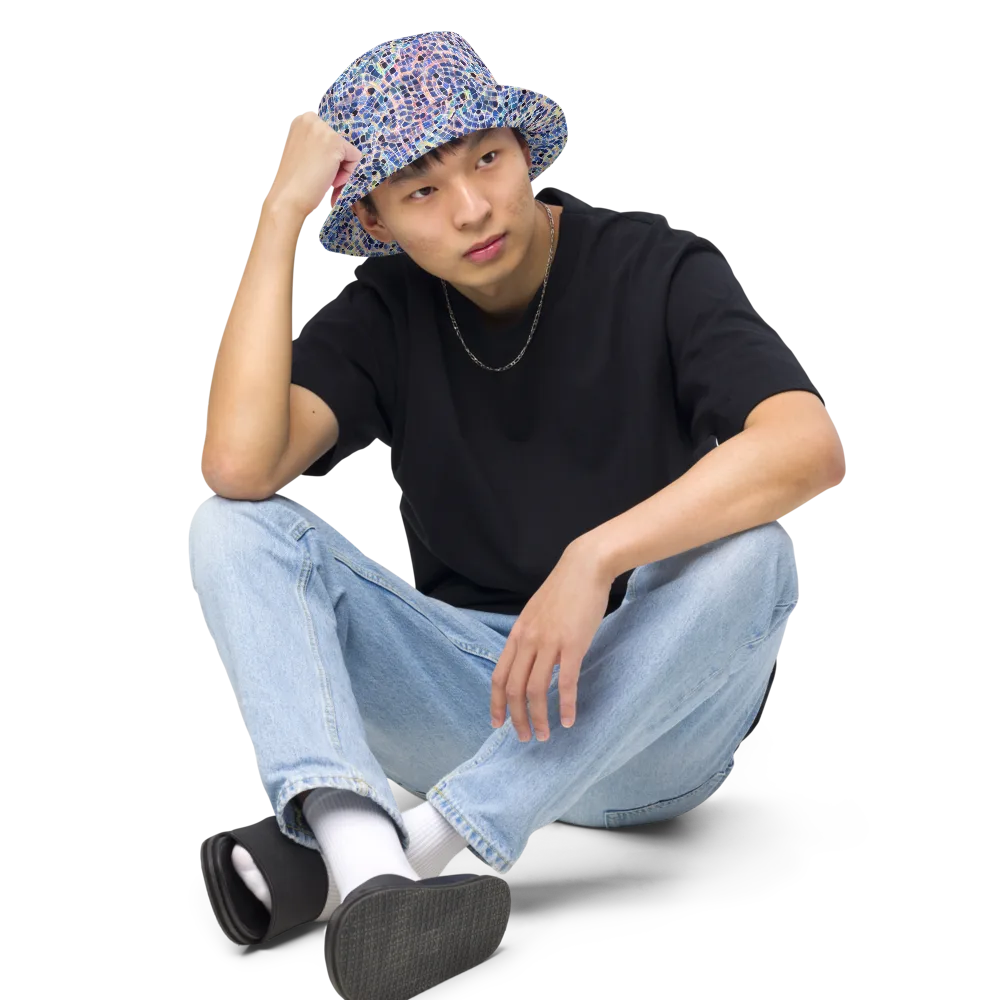 Indigo Interlock on Reversible Bucket Hat — Front 2 Inside