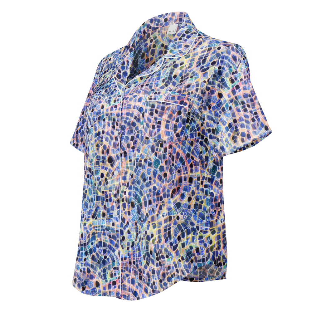 Indigo Interlock on Women's Short Sleeve Pajama Top — Left Front