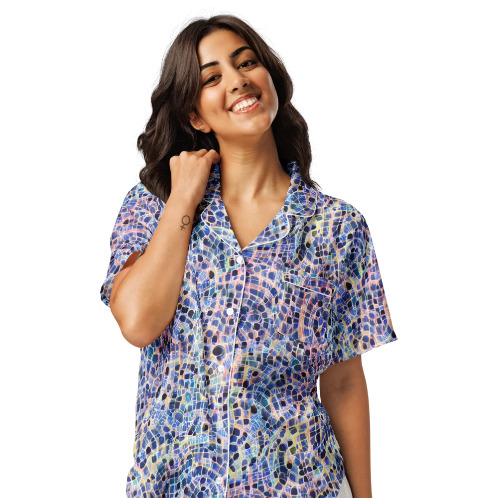 Indigo Interlock on Women's Short Sleeve Pajama Top — Front